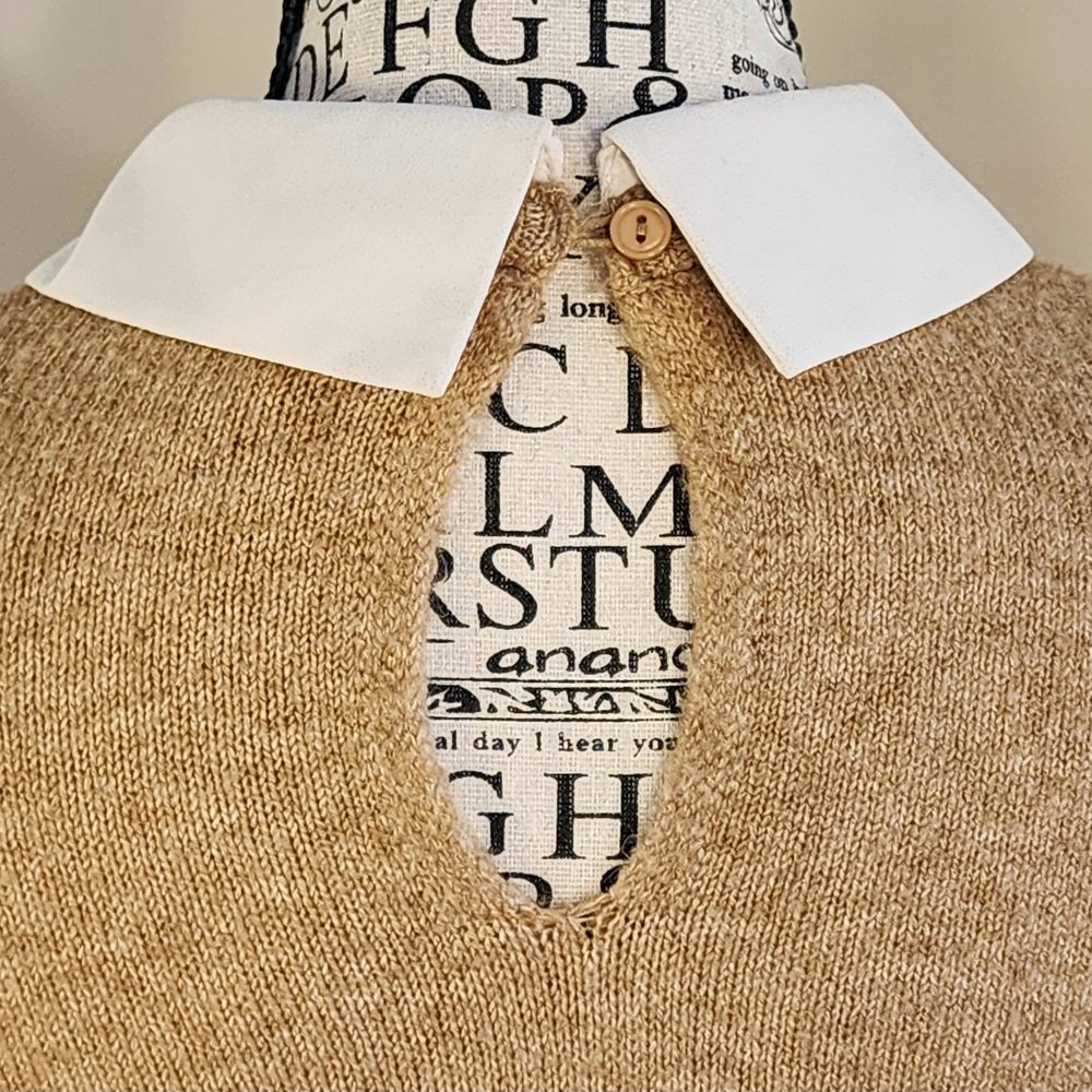 CeCe Soft Tan Knit Vest With Collar And Sleeves - Picture 5 of 13